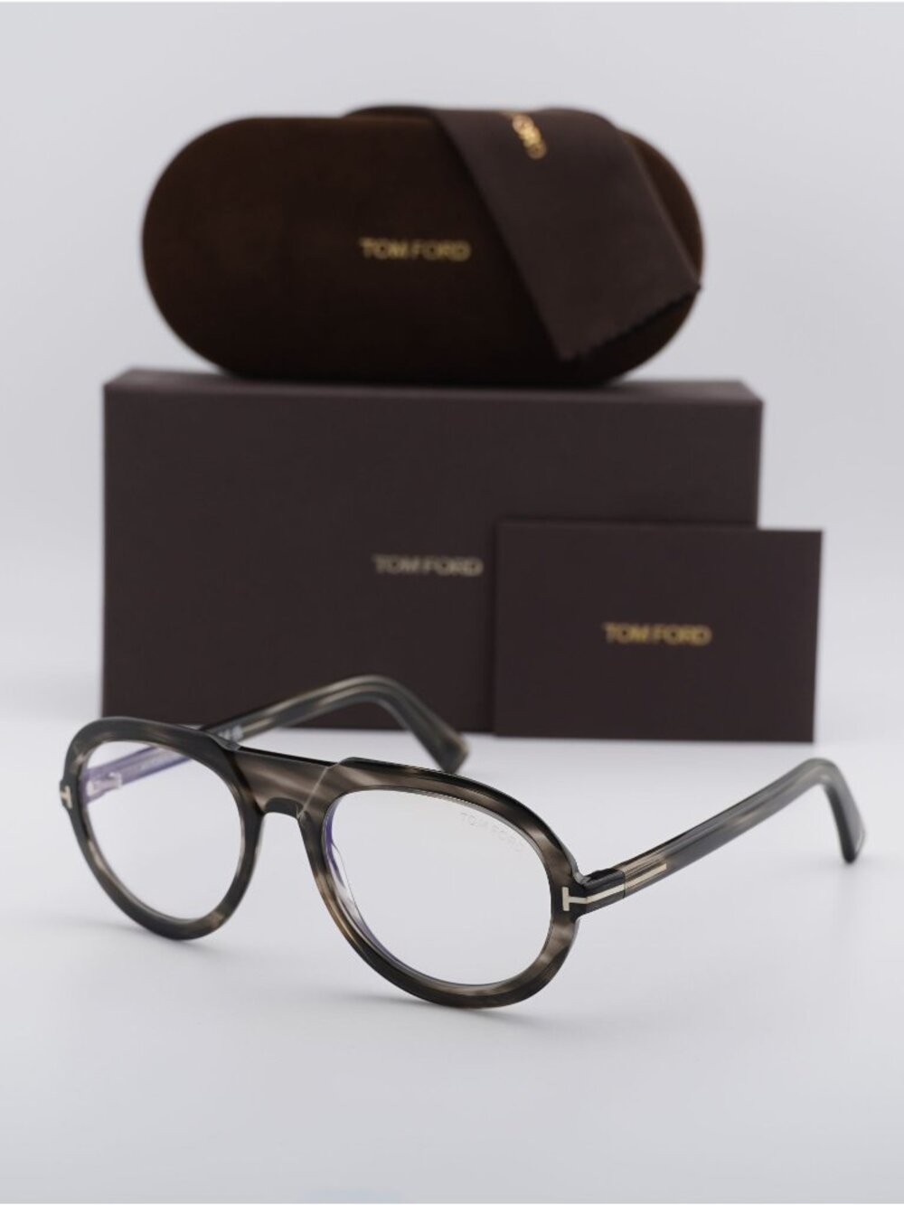 Tom Ford FT5756-B 056 Aviator Eyeglasses 53mm - Striped Grey / Blue Light Block